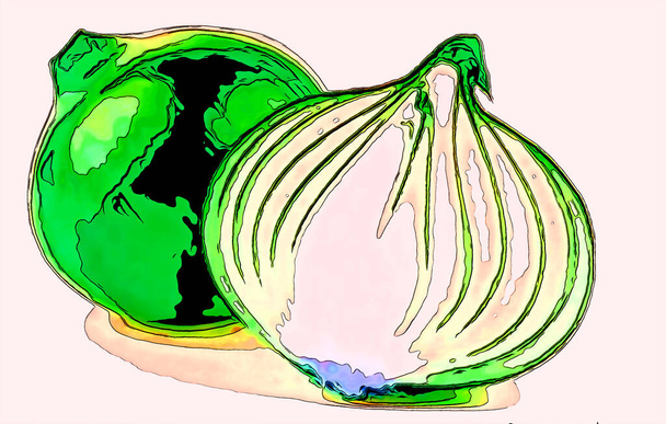 Renkli soğan işareti çizimi pop-art arkaplan simgesi - Fotoğraf, Görsel