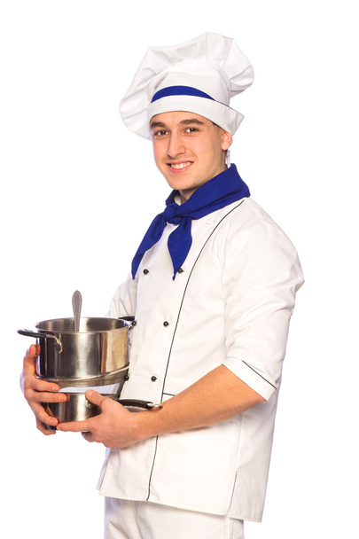 Smiling cook chef with kitchenware - Zdjęcie, obraz