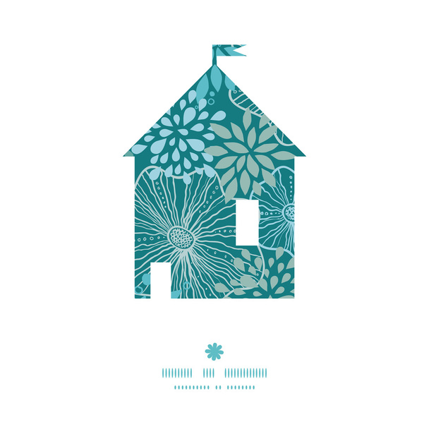 Vector blue and gray plants house silhouette pattern frame - Wektor, obraz