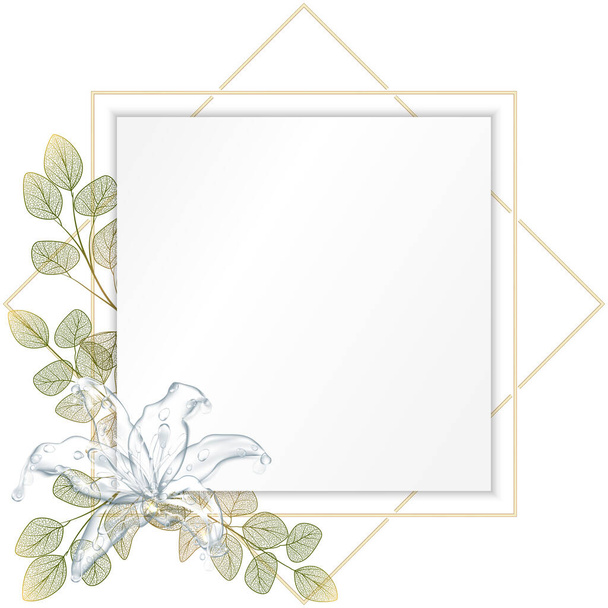 gold frame with golden leaves and flowers. vector illustration - Vector, Image