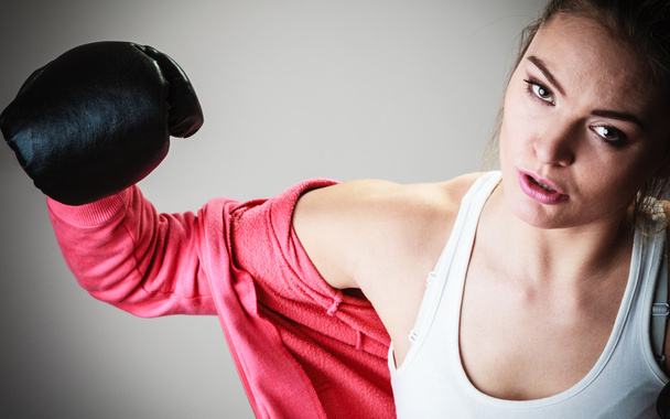 Woman in black gloves boxing - Photo, Image