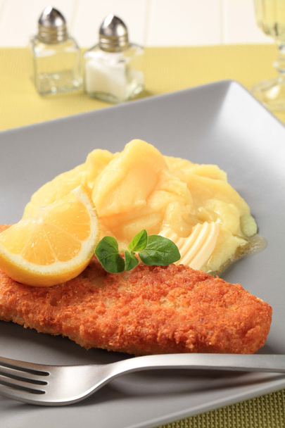 Fried fish and mashed potato - Photo, Image