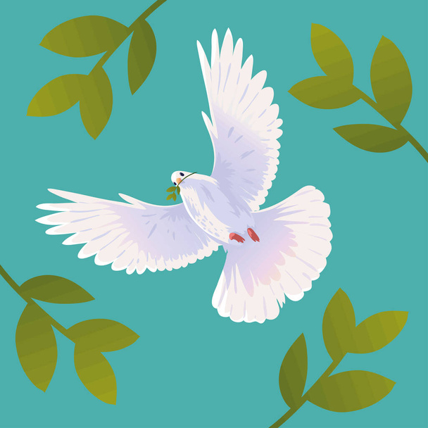 vliegende duif van vrede en bladeren - Vector, afbeelding