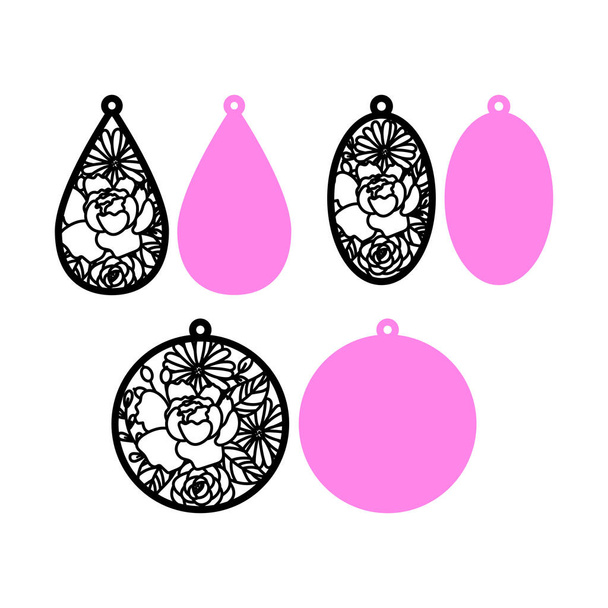 Earrings cutting template set of acrylic and wooden floral jewelry. Templates for laser cutting machines. - ベクター画像