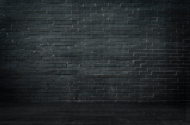Black brick wall background. Dark brickwork. Copy space. High quality photo - Φωτογραφία, εικόνα