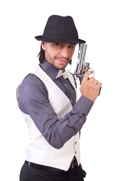 Man met pistool geïsoleerd op de witte - Foto, afbeelding