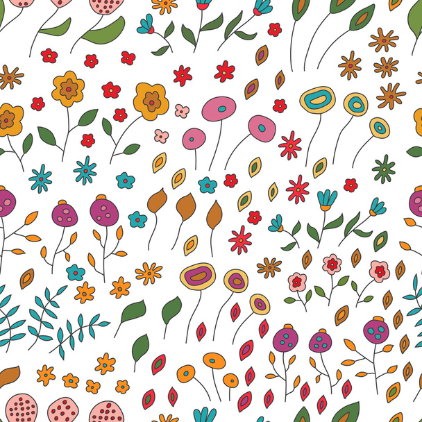 Seamless pattern of flowers of different colors on white background - Vector, Imagen