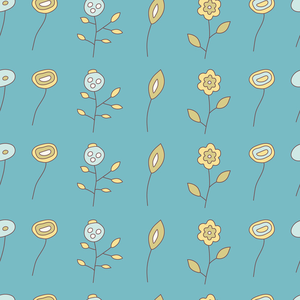 Seamless pattern of  different flowers on a blue background - Vector, Image