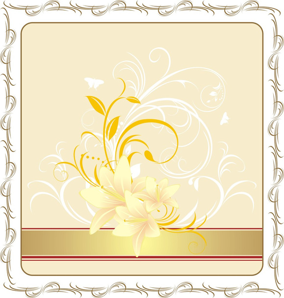 Bouquet di gigli con ornamento floreale nella cornice decorativa
 - Vettoriali, immagini
