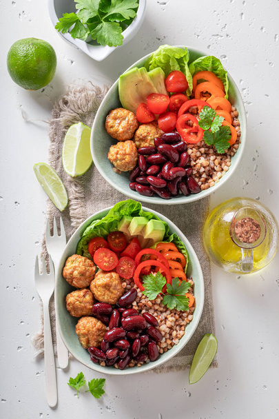 Energetic Mexican salad as meal for people on diet. Nutritious bowl for fit people. - Fotó, kép