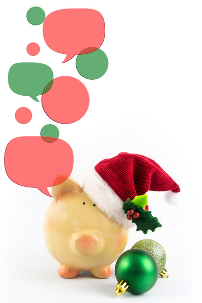 Свинка с речевыми пузырями. Рождественская концепция продажи, изолированные
 - Фото, изображение