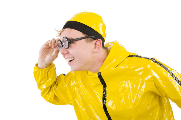 Человек в жёлтом костюме изолирован на белом - Фото, изображение