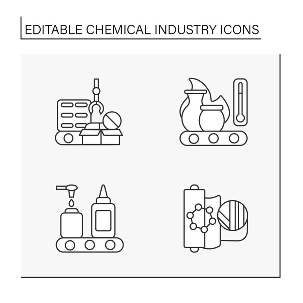  Chemical industry line icon. Manufacture of ceramics, synthetic fabric production Business concepts. Isolated vector illustrations. Editable stroke - Wektor, obraz
