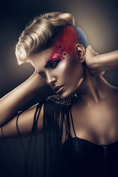 blonde woman with colourful make-up - Zdjęcie, obraz