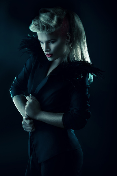 Sexy blonde woman in black blazer - Fotó, kép