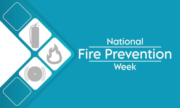 La Settimana Nazionale per la Prevenzione degli Incendi viene osservata ogni anno in ottobre, per aumentare la consapevolezza sulla sicurezza antincendio e contribuire a garantire che la nostra casa e la nostra famiglia siano protette. Illustrazione vettoriale - Vettoriali, immagini