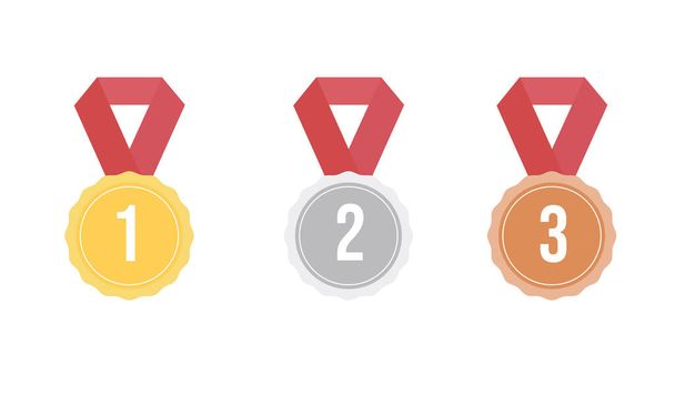 Set of badges with gold, silver, bronze ribbons. Vector illustration - Διάνυσμα, εικόνα