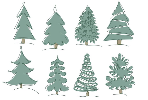 Christmas trees one line art illustration - Vector, Image