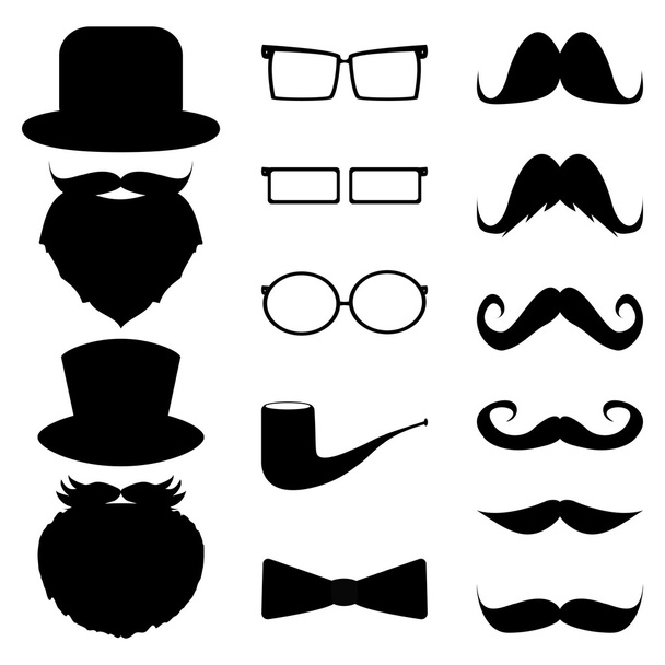 Set mustache, hats, glasses, - Vektör, Görsel
