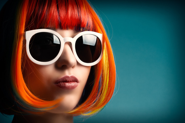 Beautiful woman in colorful wig - Foto, Imagen