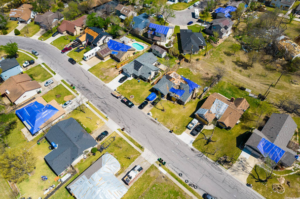 aerial shot of small town with detached houses - Photo, Image
