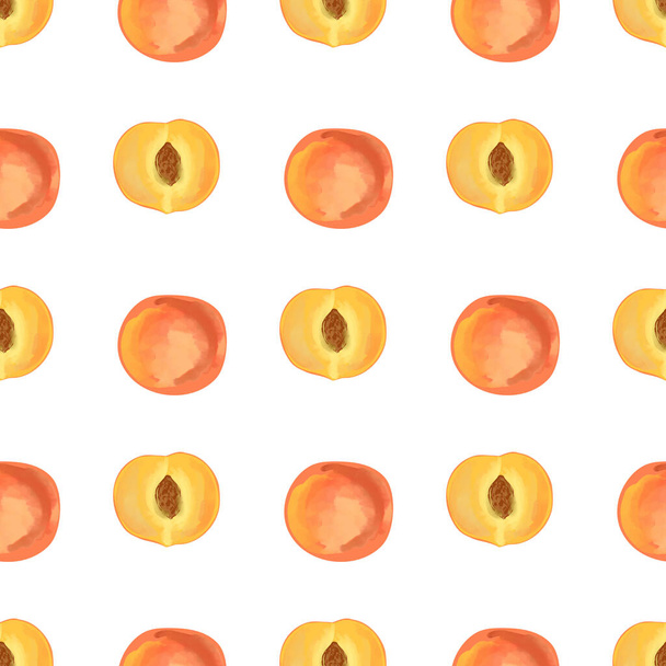 Seamless pattern with illustration of peaches on a white background. - Vecteur, image