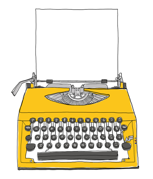 amarillo máquina de escribir vintage con pintura de papel
 - Foto, Imagen