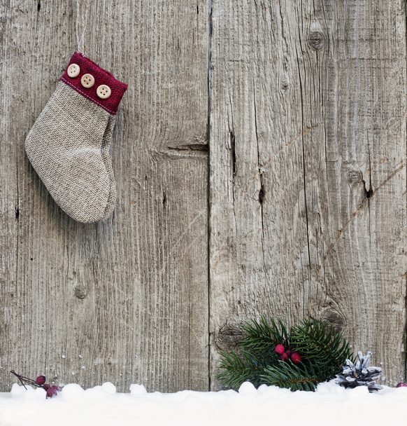 Christmas decorations on rustic wooden background - Photo, Image
