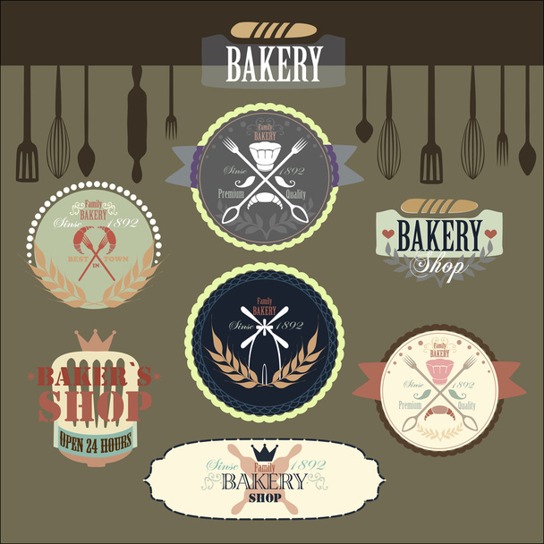 Значки и этикетки марочных ретро-пекарен
 - Вектор,изображение