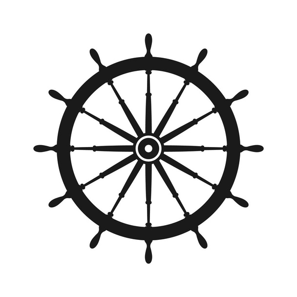 Vintage steering wheel. Ship, yacht retro wheel symbol. Nautical rudder icon. Marine design element. Vector illustration. - Вектор,изображение