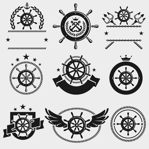 Ship steering wheel set. - Вектор,изображение