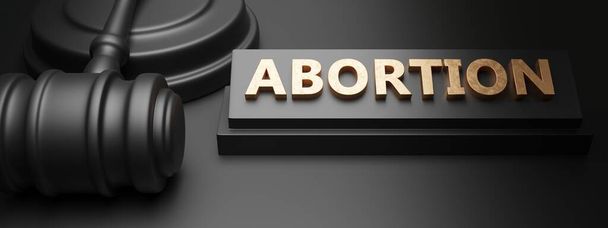 Koncept práva na potraty. Ukončení těhotenství Legální nebo nelegální, ano nebo ne. Rozhodnutí, volba. Text a soudce kladívko na dřevěném stole. 3D vykreslení - Fotografie, Obrázek