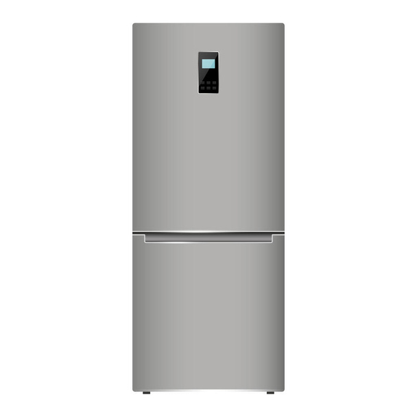 Stainless steel refrigerator isolated on white background. Fridge kitchen appliances vector illustration. Flat design - Foto, Imagen