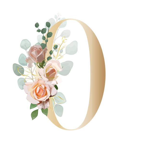 Floral Alphabet. Set letters with the botanical bouquet. Vector illustration. - Vecteur, image
