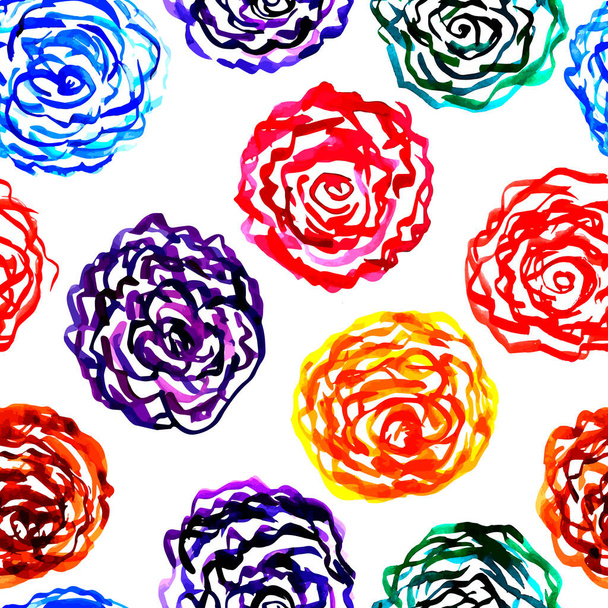 seamless pattern with hand drawn roses. vector illustration - Foto, Imagen