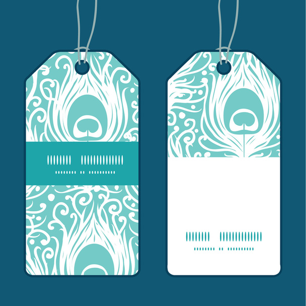 Vector soft peacock feathers vertical stripe frame pattern tags set - Vector, afbeelding