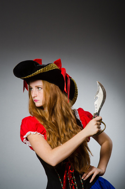 Woman pirate with sharp knife - Foto, Imagem