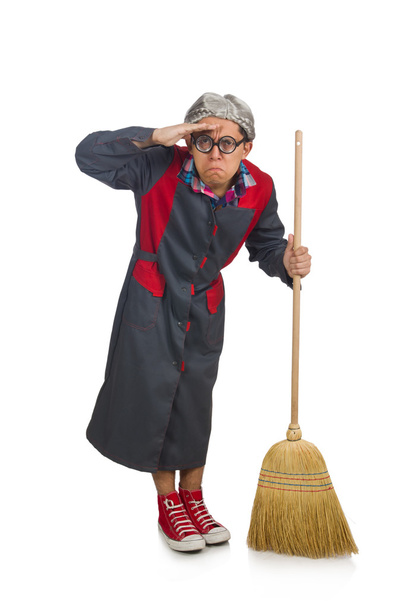 Смешной уборщик с метлой
 - Фото, изображение