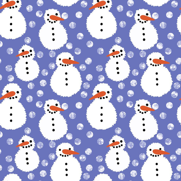 Zimní bezešvé sněhulák a sněhové vločky vzor pro vánoční balicí papír a dětské sešity a doplňky a tkaniny. Vysoce kvalitní ilustrace - Fotografie, Obrázek