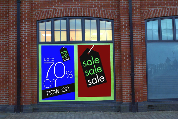 Продаж. знак. знак продажу. до 70 відсотків знижок. на вибраних рядках. вікно магазину
 - Фото, зображення