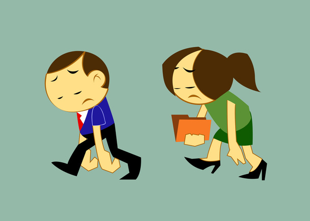 Vector de dibujos animados cansado Empresario y mujer de negocios cansado walkin
 - Vector, Imagen