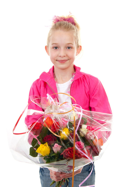 Girl is giving bouquet of roses - Photo, image