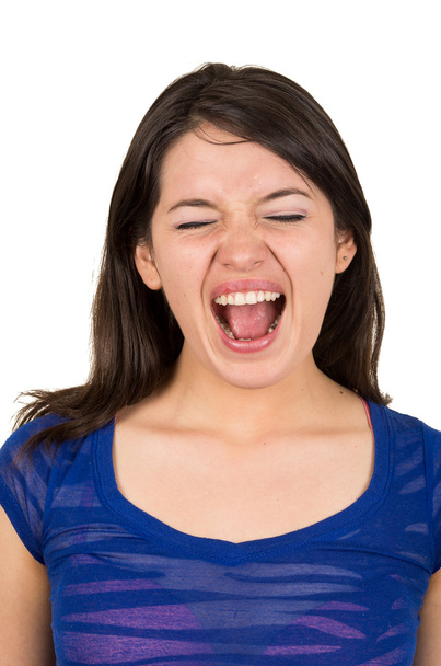 closeup portrait of beautiful young girl posing screaming - Foto, imagen