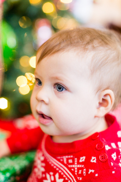 Bambina accanto all'albero di Natale
 - Foto, immagini