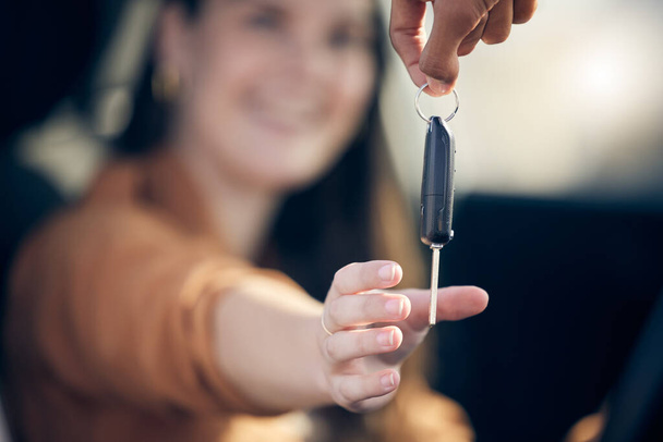 Celebrate the small victories. a unrecognizable woman getting her new car key outside - Фото, зображення