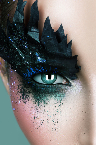 Woman eye with black paper make-up - Photo, Image