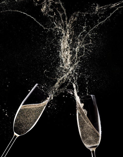 Champagne flutes on black background - Photo, image