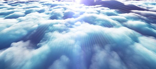 πάνω από τα σύννεφα ακτίνες του ήλιου 3d καθιστούν εικόνα - Φωτογραφία, εικόνα