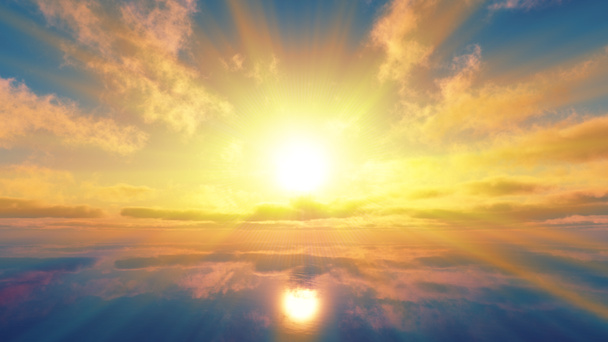 puesta del sol con calma mar sol rayos 3d renderizar ilustración - Foto, imagen