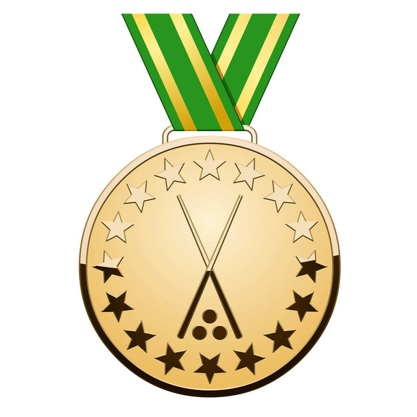Medalha de ouro com acessórios de bilhar sobre fundo branco - Vetor, Imagem